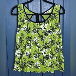 Cato Lime Green Palm Trees Cropped Tank Top Shirt XL Tropical Coastal Beach Boho
